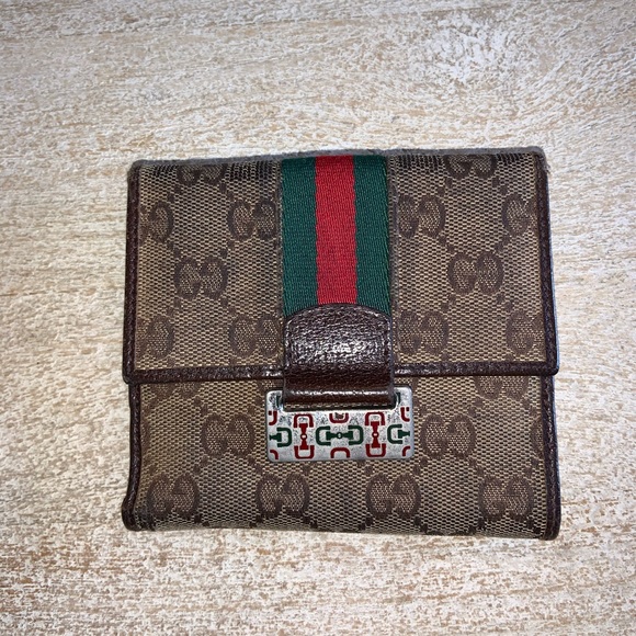 Gucci Handbags - Gucci Brown Canvas and Leather Wallet